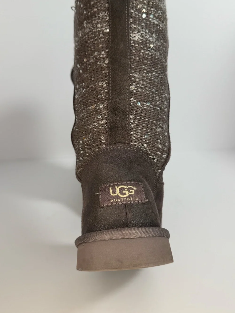 UGG Australia Camaya Charcoal Gray Suede Knit Sequin Tall Boots Women's Size 8